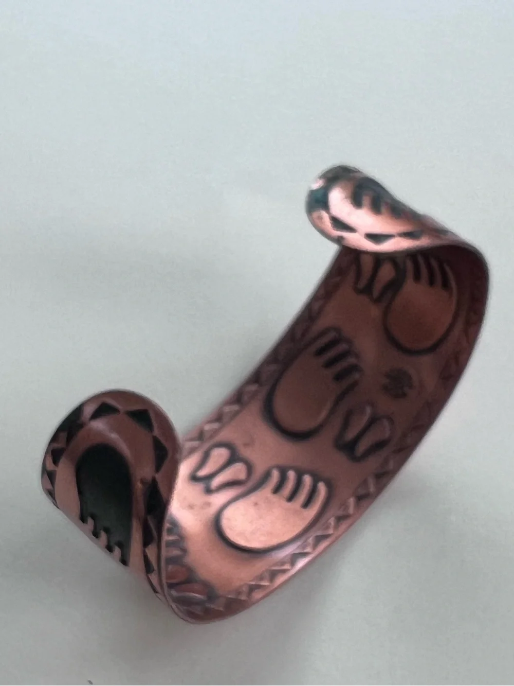 Solid Copper Bracelet Vintsge Bell signed animal paw print deer elk bear rare